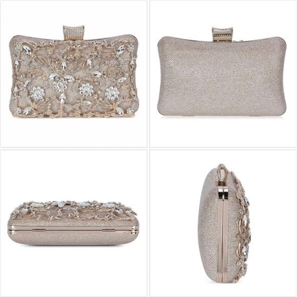 Womens Crystal Evening Clutch Bag Rhinestone Wedding Handbag Purse for Bridal - Picture 3 of 6